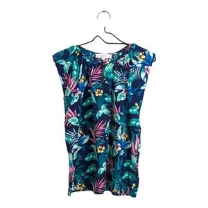 LOFT Women Green Blue Sleeveless Top Blouse Floral Print Tropical Summer Size S